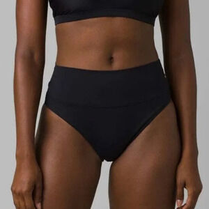Prana Aurelia Swim Bottom Women's XS Black High Waisted Ruched Bikini Brief NWT